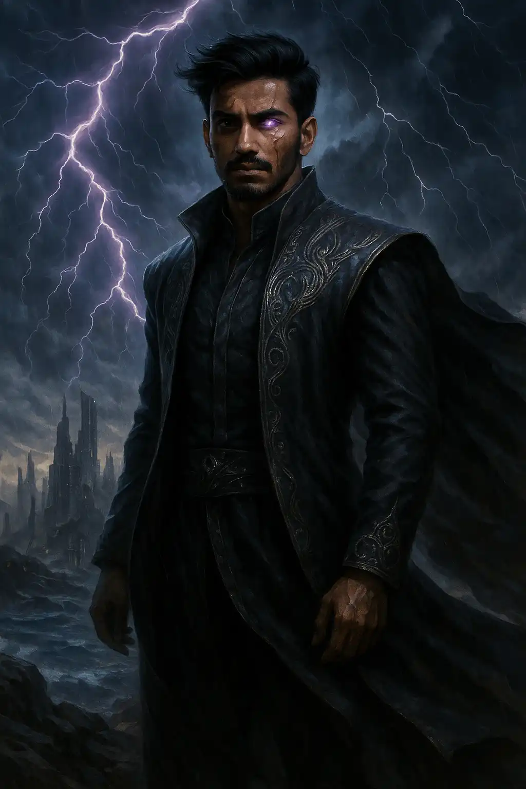Storm Warrior on Futuristic Cliffside after