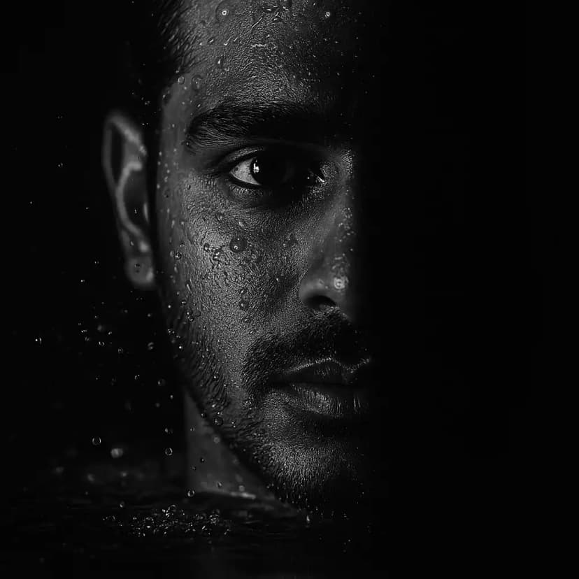 Drowned in Shadow: A Cinematic Half-Face Portrait after