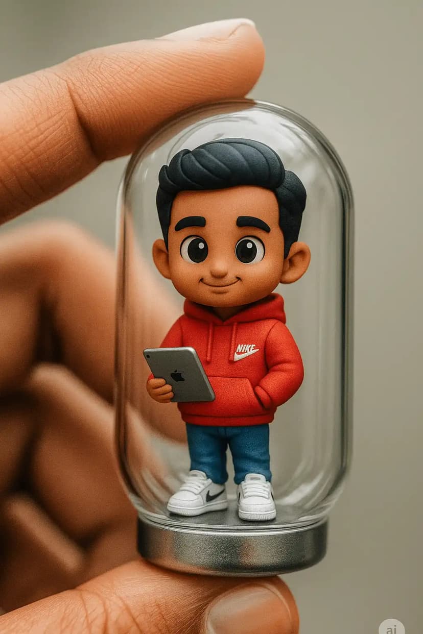 Chibi Self in Gashapon Capsule Held Between Fingers after