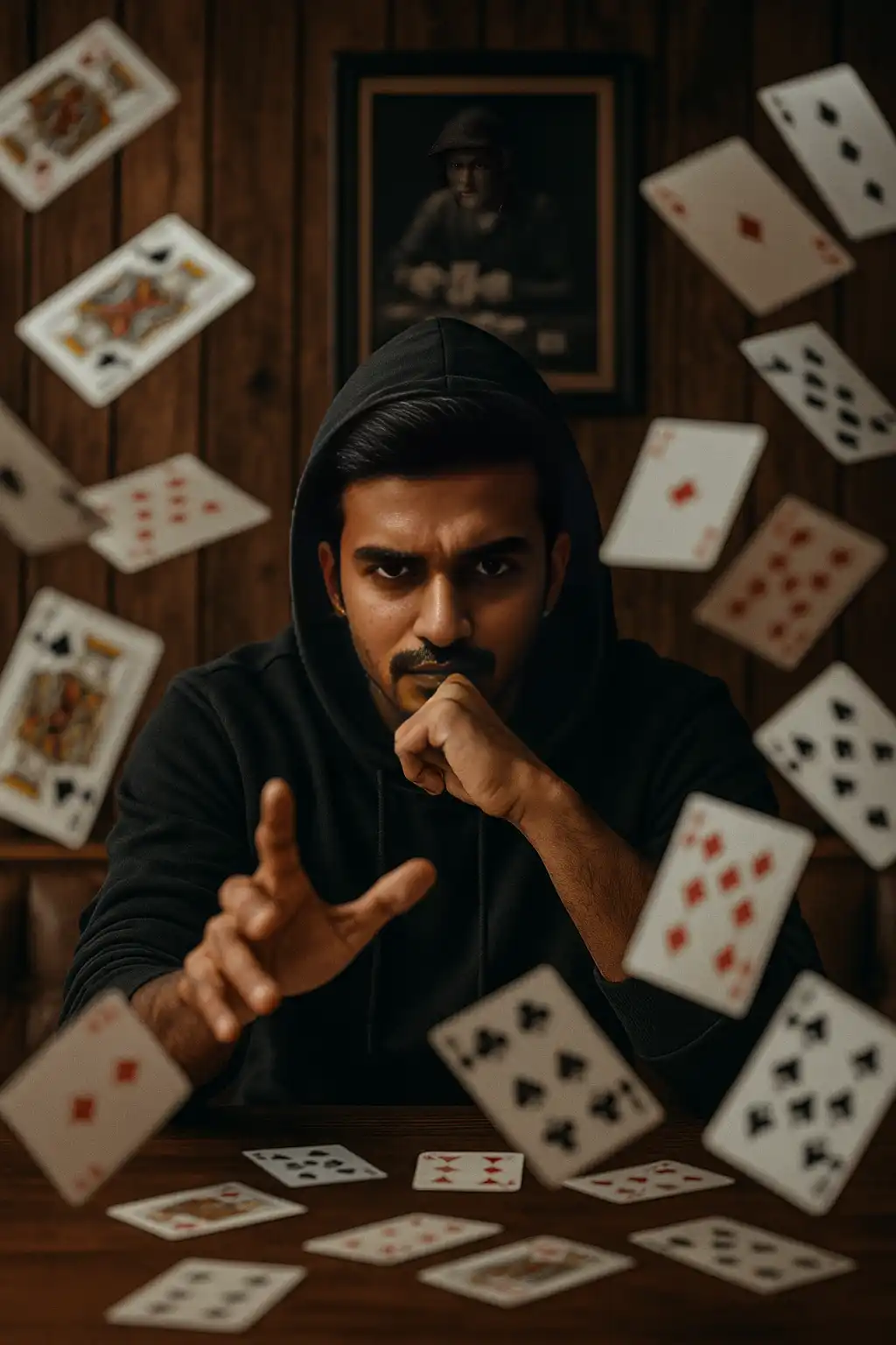 Telekinetic Playing Cards Scene with Intense Stare after