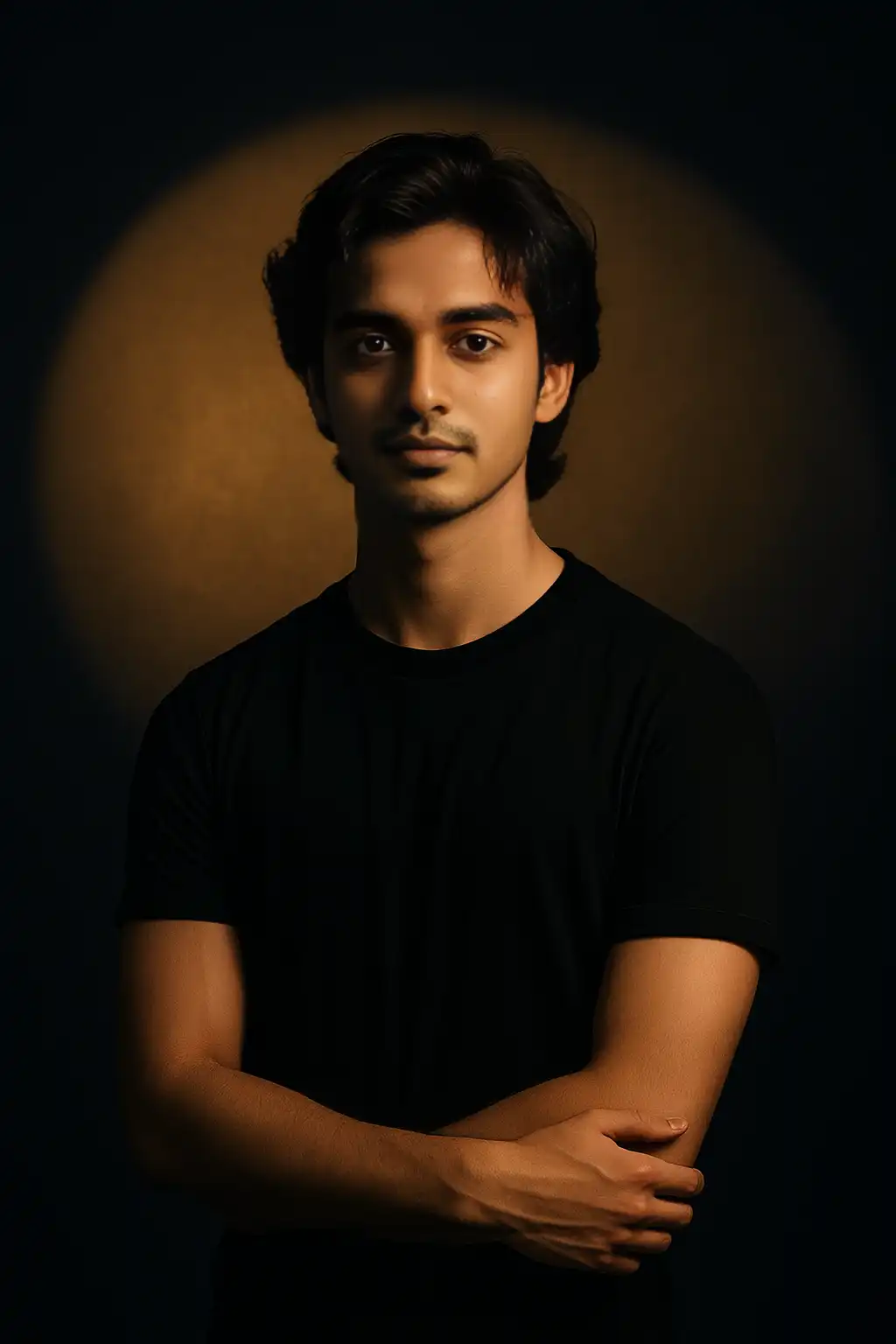 Moody Portrait with Spotlight and Navy Background (4:3) after
