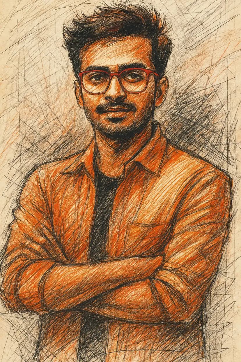 Expressive Sketch-Art Digital Portrait: Bold Strokes in Orange and Black after