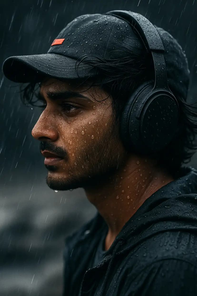 Melancholy in the Rain: A Windswept Portrait of Reflection after